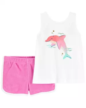 CARTER'S Set 2dielny tričko na ramienka, kraťasy Pink Dolphin dievča 12m