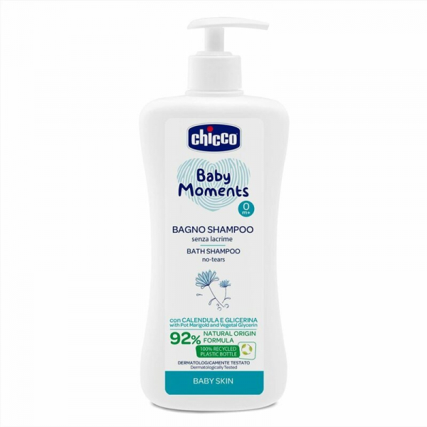 CHICCO Šampón na vlasy a telo s dávkovačom Baby Moments 92 % prírodných zložiek 500 ml