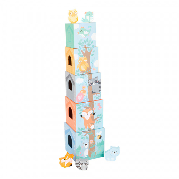 SMALL FOOT Veža skladacia pastelová so zvieratkami