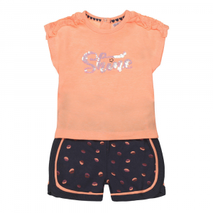 DIRKJE Set 2.d tričko kr. rukáv + nohavice krukáv neónová oranžová dievča veľ.104