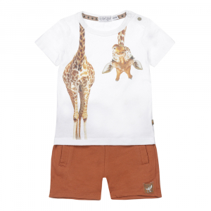 DIRKJE Set 2.d tričko kr. rukáv + nohavice krukáv biela žirafa chlapec veľ.104