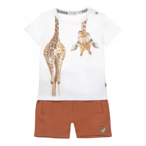 DIRKJE Set 2.d tričko kr. rukáv + nohavice krukáv biela žirafa chlapec veľ.98
